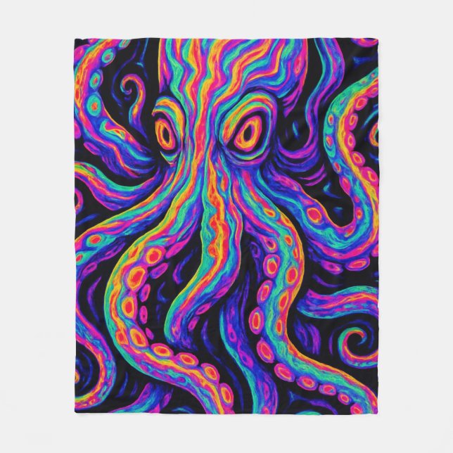Cobertor De Velo Octopus Colorido Trippy (Frente)