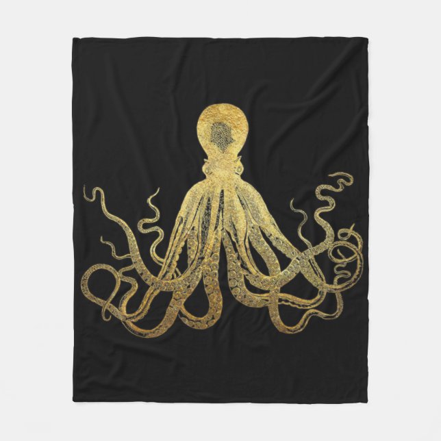 Cobertor De Velo Octopus Dourado de Tinta Preta  Costeira Náutica (Frente)