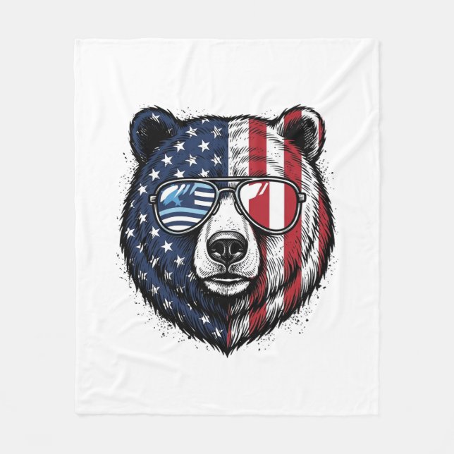 Cobertor De Velo Óculos de Sol do Urso Patriota Camisa Vector Vinta (Frente)