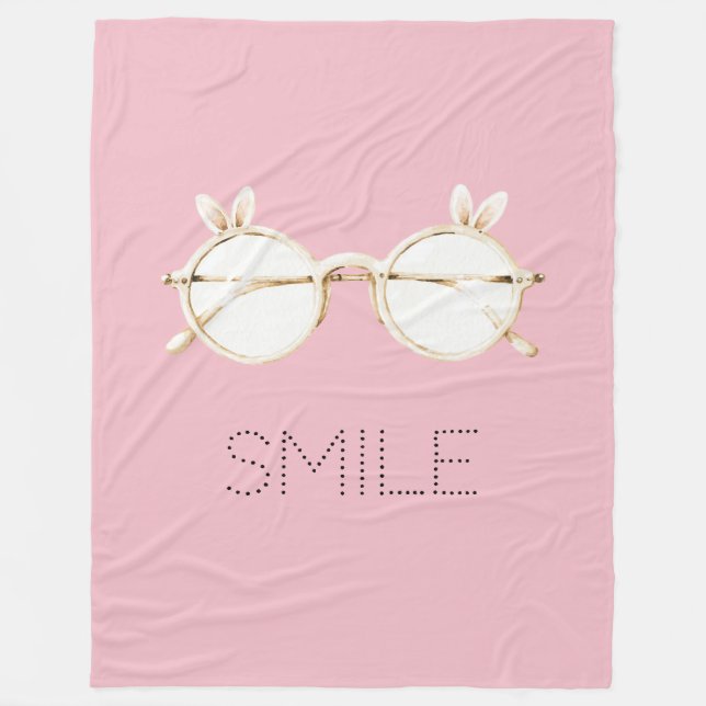 Cobertor De Velo Óculos Sorriso Orelhas de Coelho Branco Rosa (Frente)