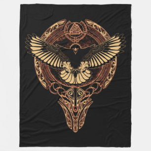 Cobertor De Velo Odin's Eagle Hawk e Valknut Fleece Blanket