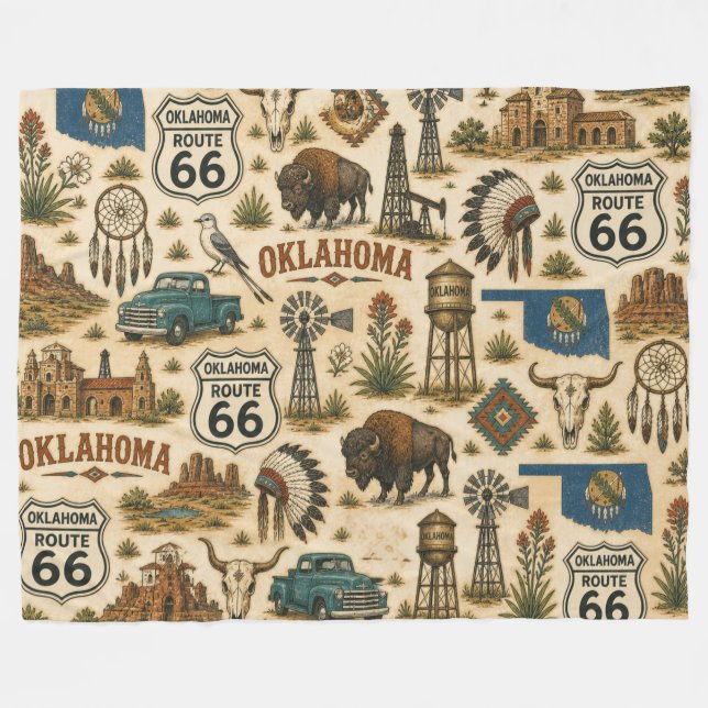 Cobertor De Velo Oklahoma Route 66 Aconchegante Pradaria (Frente (Horizontal))