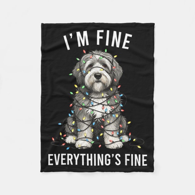 Cobertor De Velo Old English Sheepdog Christmas I'm Fine Everything (Frente)
