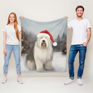 Cobertor De Velo Old English Sheepdog na neve de Natal