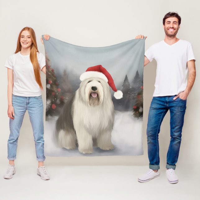 Cobertor De Velo Old English Sheepdog na neve de Natal (In Situ)