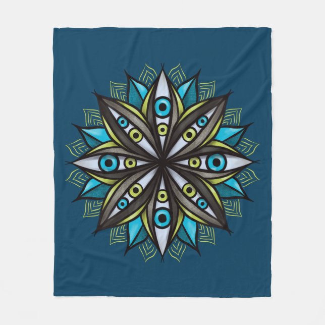 Cobertor De Velo Olhos Estranhos, Mandala Art - Azul-Flor Trippy Ve (Frente)