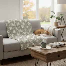 Cobertor De Velo Olive Green Fleece Blanket with Playful Pitbulls