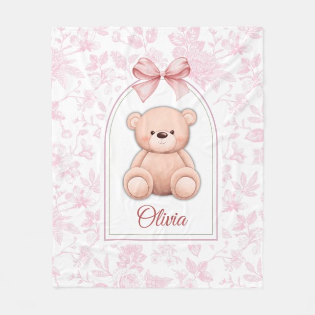 Cobertor De Velo Olivia | Design de Enfermeiro de Urso Rosa Persona (Frente)