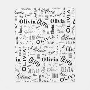Cobertor De Velo Olivia Nome Personalizado Preto Branco