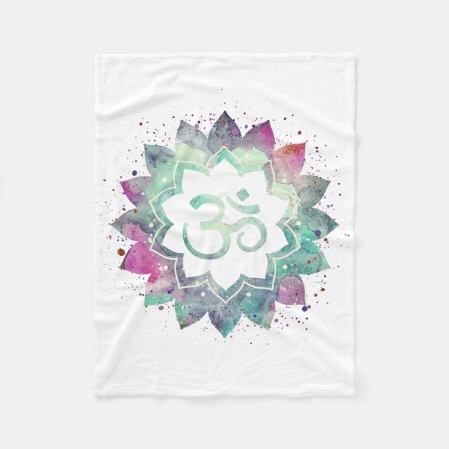 Cobertor De Velo *~* OM Símbolo Flor Lotus Mandala Branco Teal (Frente)