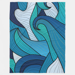 Cobertor De Velo Onda do Oceano Azul Desenho de Arte Abstrata em Li