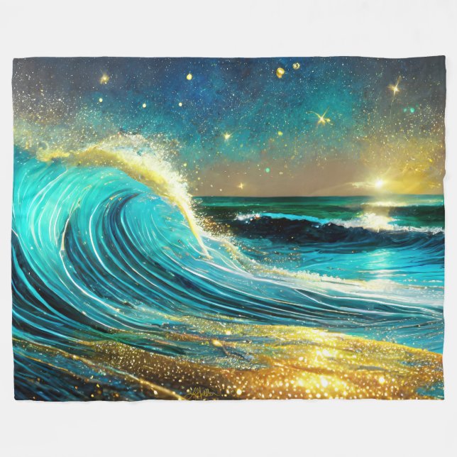 Cobertor De Velo Ondas Divergentes do Oceano Glittering (Frente (Horizontal))