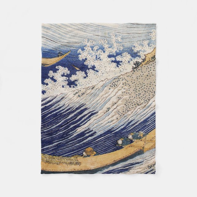 Cobertor De Velo Ondas do Oceano de Hokusai Barcos no Mar (Frente)