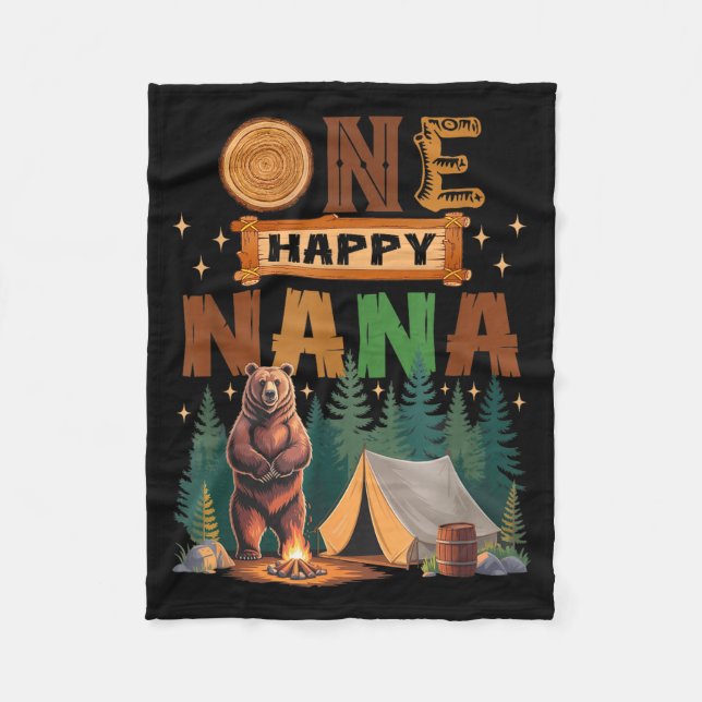 Cobertor De Velo One Happy Nana Camper 1st Birthday Camng Bear  (Frente)