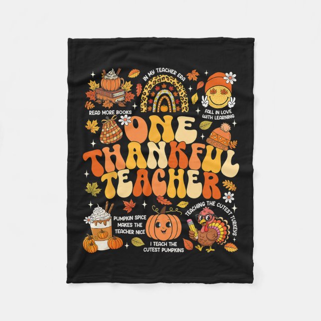 Cobertor De Velo One Thankful Teacher Thanksgiving Groovy Fall Autu (Frente)