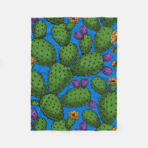Cobertor De Velo Opuntia florescente em azul