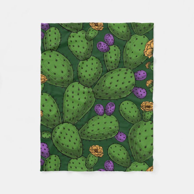Cobertor De Velo Opuntia florescente em verde escuro (Frente)