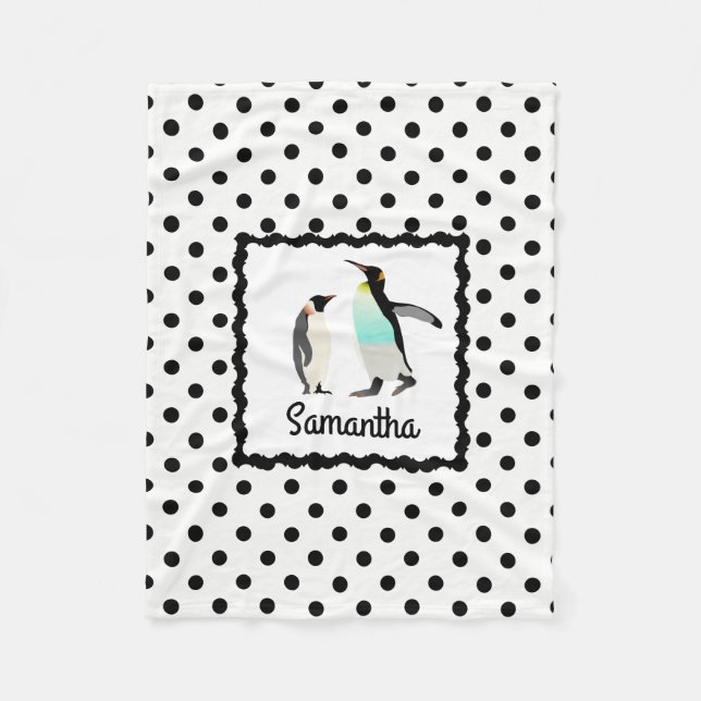 Cobertor De Velo Os pinguins bonitos, bolinhas de B&W, personalizam (Frente)