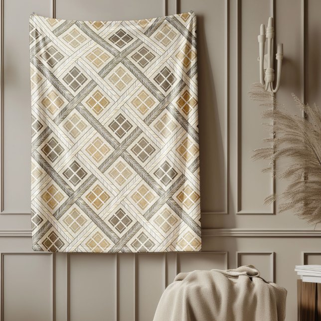 Cobertor De Velo Ossos Geométricos Neutros Elegantes de Ivory Brown (Elegant Neutral Geometric Ivory Brown Tones Fleece Blanket)