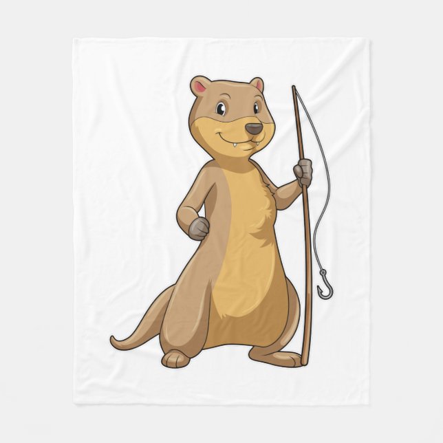 Cobertor De Velo Otter como pescador com barra de pesca (Frente)