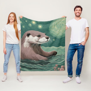 Cobertor De Velo Otter em uma Sage do Oceano Noturno Estrelada e Ro