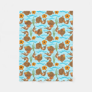 Cobertor De Velo Otter Family Orange Flowers Floral Aquatic Animals