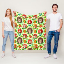 Ouriço, Coelho, Cogumelos e Flores Brilhantes