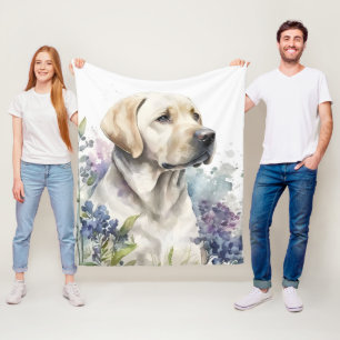 Cobertor De Velo Ouro de aquarela Labrador Retriever e Flores