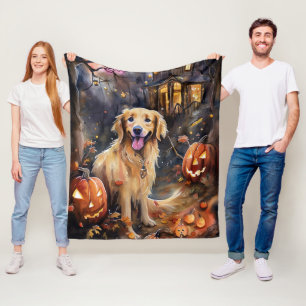 Cobertor De Velo Ouro De Halloween Retriever Com Pumpkins Assustado