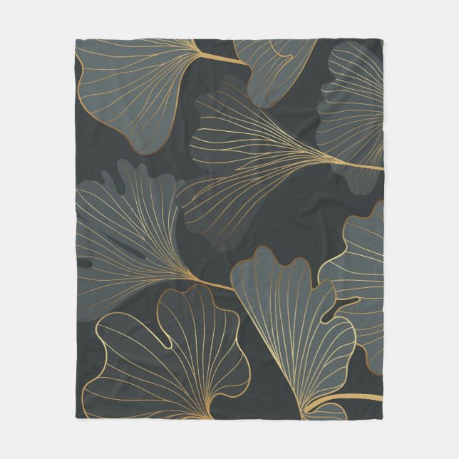 Cobertor De Velo Ouro Ginkgo: Deco Floral Luxurioso. (Frente)