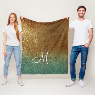 Cobertor De Velo Ouro holográfico Glitter Monograma Fleece
