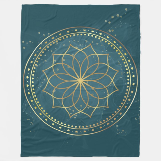 Cobertor De Velo Ouro Mandala em Teal (Frente)
