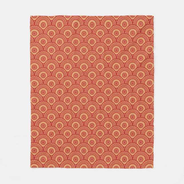Cobertor De Velo Ouro mandala ondas em fundo vermelho (Frente)