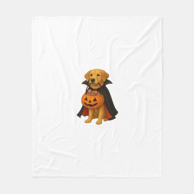 Cobertor De Velo Ouro Retriever Halloween Dog com Doces-Abóbora (Frente)
