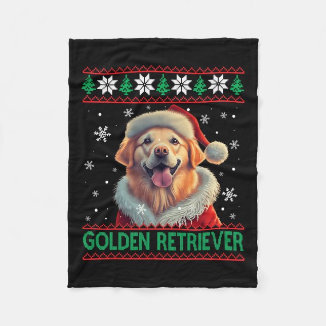 Cobertor De Velo Ouro Retriever Santa Hat Natal Feio (Frente)