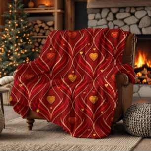 Cobertor De Velo Padrão Abstrato Art Déco Vermelho Dourado de Luxo
