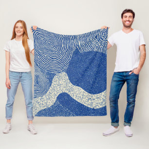 Cobertor De Velo Padrão Abstrato de Onda em Madeira Azul Branco