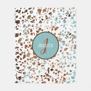 Cobertor De Velo Padrão Abstrato Terrazzo Brown & Blue personaliza