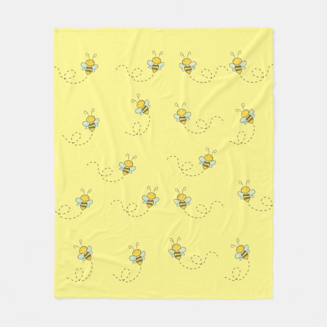 Cobertor De Velo Padrão Amarelo Fofo Abelha Ocupada (Frente)