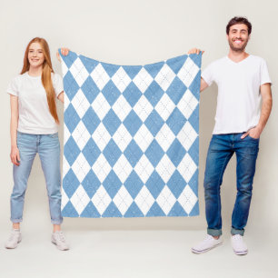 Cobertor De Velo Padrão Argyle Geométrico Branco Azul Diamante