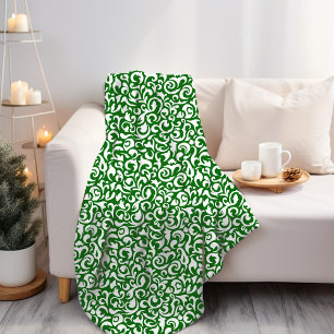 Cobertor De Velo Padrão Artístico Floral Damasco Verde Escuro Chic