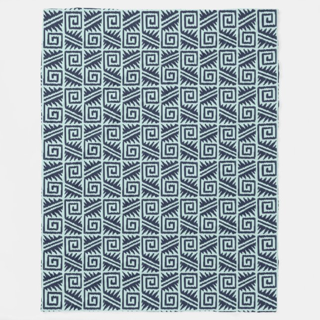 Cobertor De Velo Padrão Azteca Ikat - Índigo e Azul Claro (Frente)