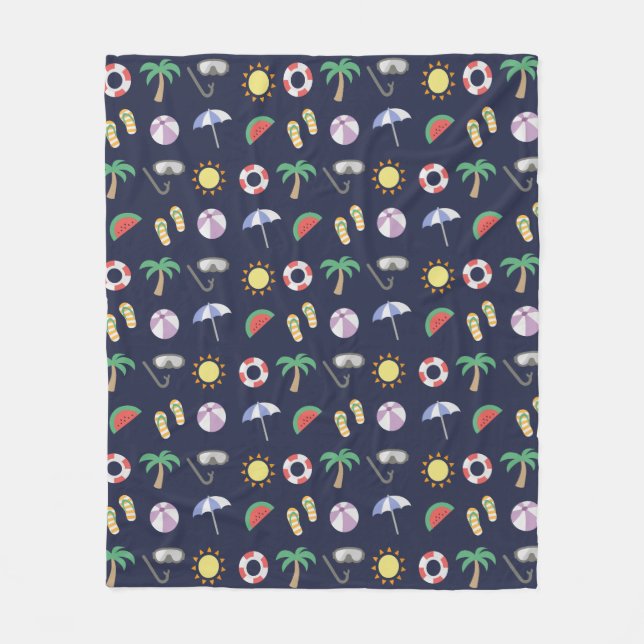 Cobertor De Velo Padrão Azul de Feriado de Praia de Verão (Frente)