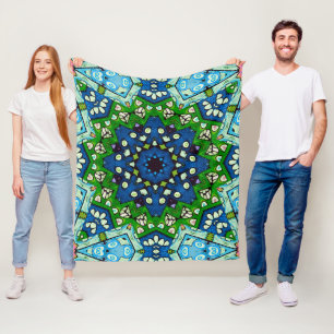 Cobertor De Velo Padrão Azul Verde-Mosaico Mandala Retro
