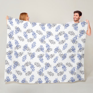 Cobertor De Velo Padrão Botânico de Aquarela Azul e Cinza