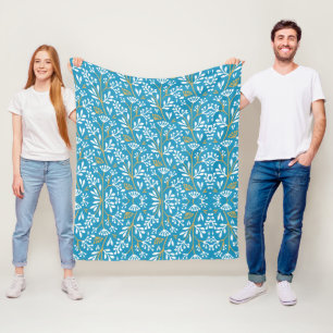 Cobertor De Velo Padrão botânico de cor azul em estilo retrô com fl