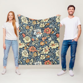 Cobertor De Velo Padrão botânico de cor azul estilo vintage em flan