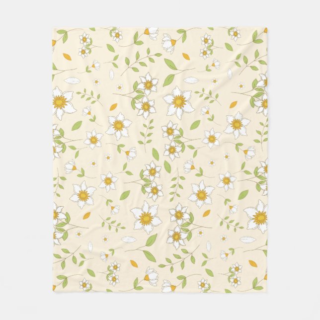 Cobertor De Velo Padrão Botânico Floral Branco sobre Creme (Frente)