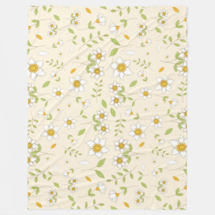 Cobertor De Velo Padrão Botânico Floral Branco sobre Creme