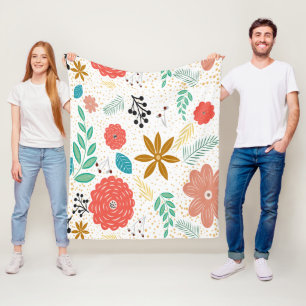 Cobertor De Velo Padrão Botânico Floral Moderno Branco